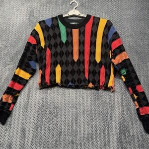 Vintage Tundra Cropped Sweater L/XL Raw Hem Multicolor Distressed Geometric